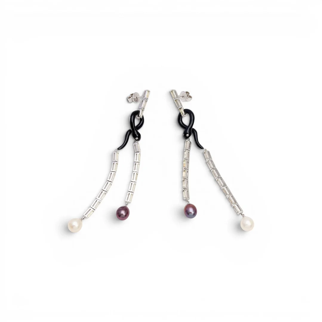 Snake-shaped long earrings with enamel and gemstones. — Earrings — Balclis