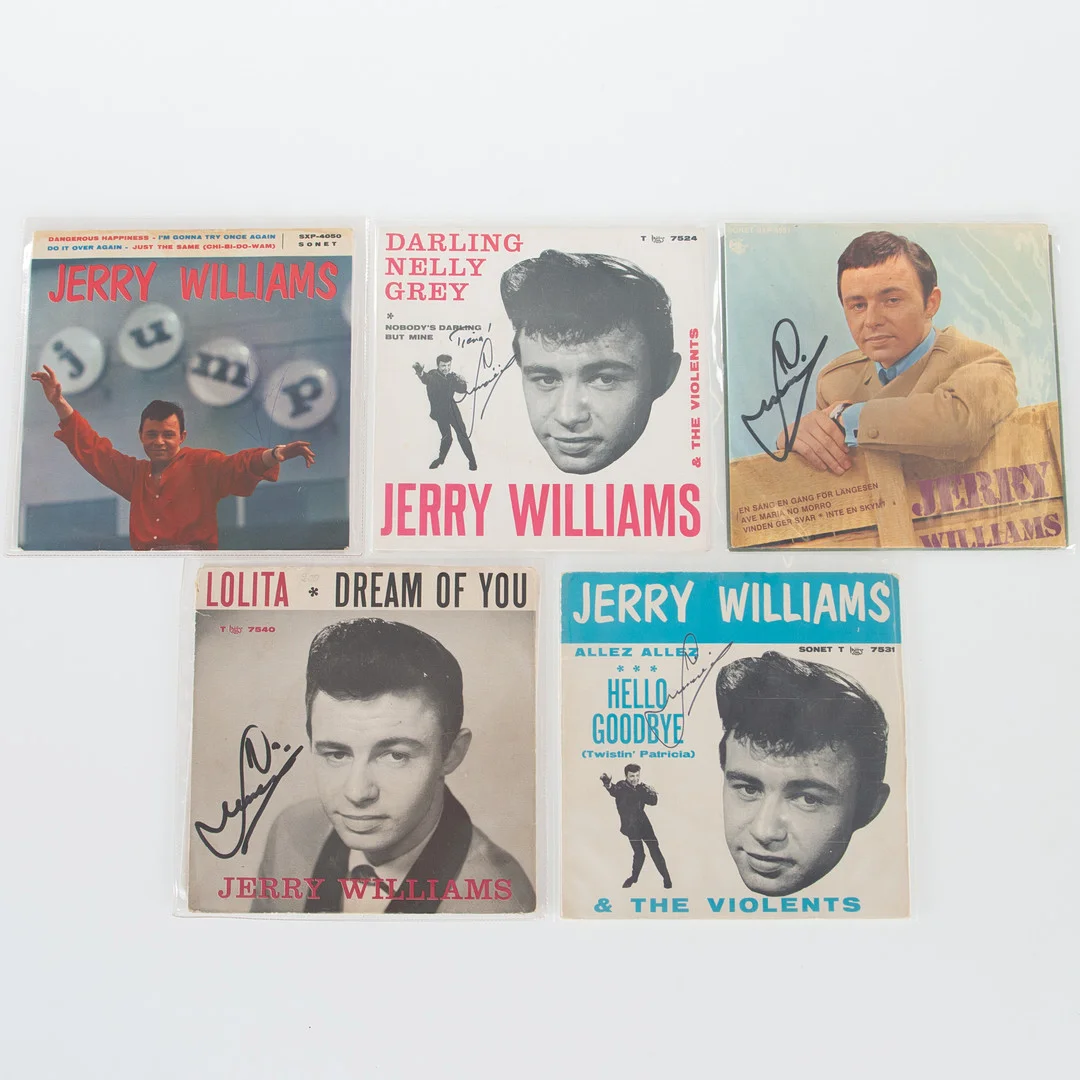 JERRY WILLIAMS. Singlar 7", 5 stycken, signerade. — Audio, Vinyl & Hi-Fi — Laholms Auktionskammare