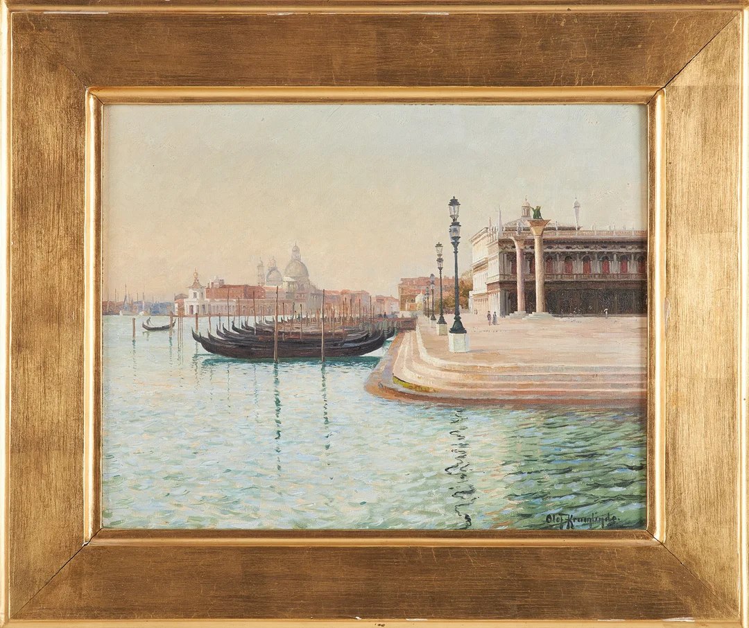 OLOF KRUMLINDE. Olja på duk, Venedig, piazza San Marco sett från öster, signerad. — Paintings — Stockholms Auktionsverk Sickla