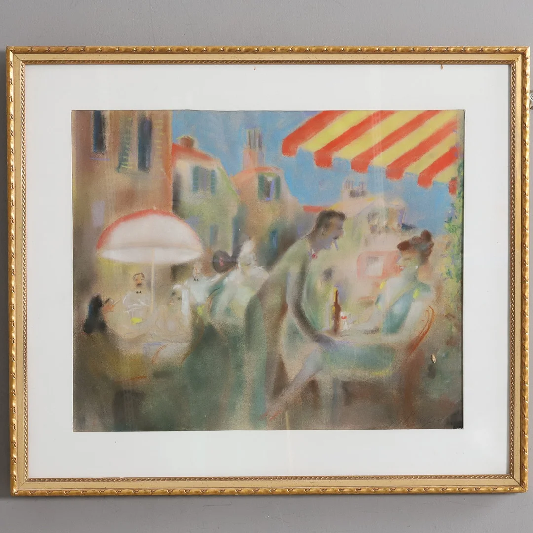 TAVLA , "Boulevard café" blandteknink,, Signerad och daterad, Harald Gelotte, 1951. — Other — Örebro Stadsauktioner