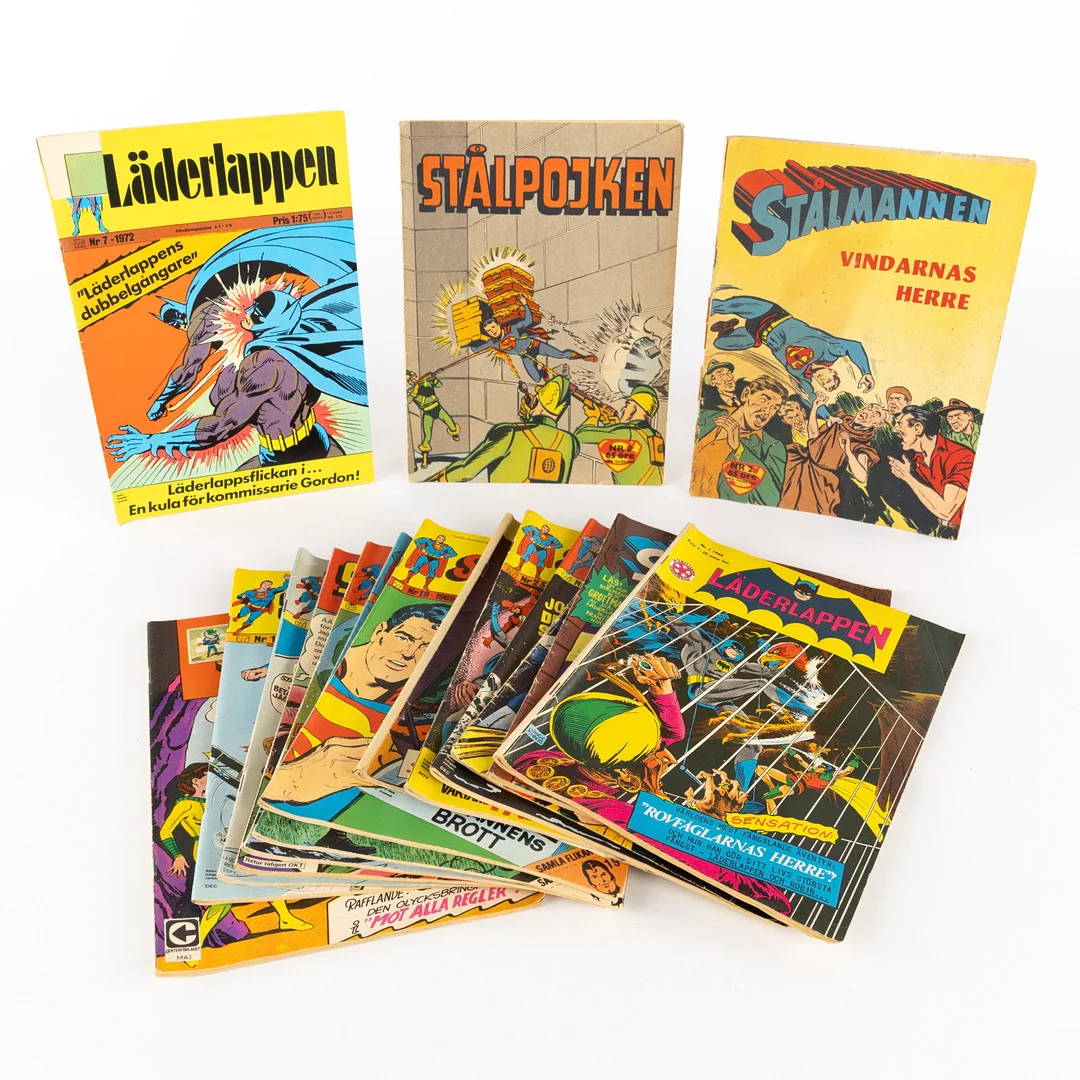 SERIETIDNINGAR, 16 st, Stålmannen, Läderlappen. — Books — Karljohan Auktioner