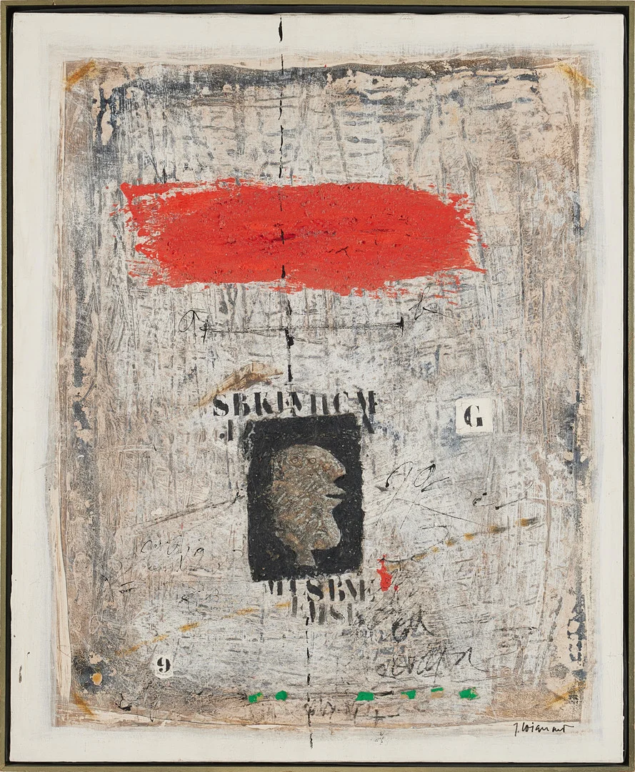 JAMES COIGNARD. Komposition, blandteknik på duk, signerad Coignard. — Paintings — Stockholms Auktionsverk Magasin 5