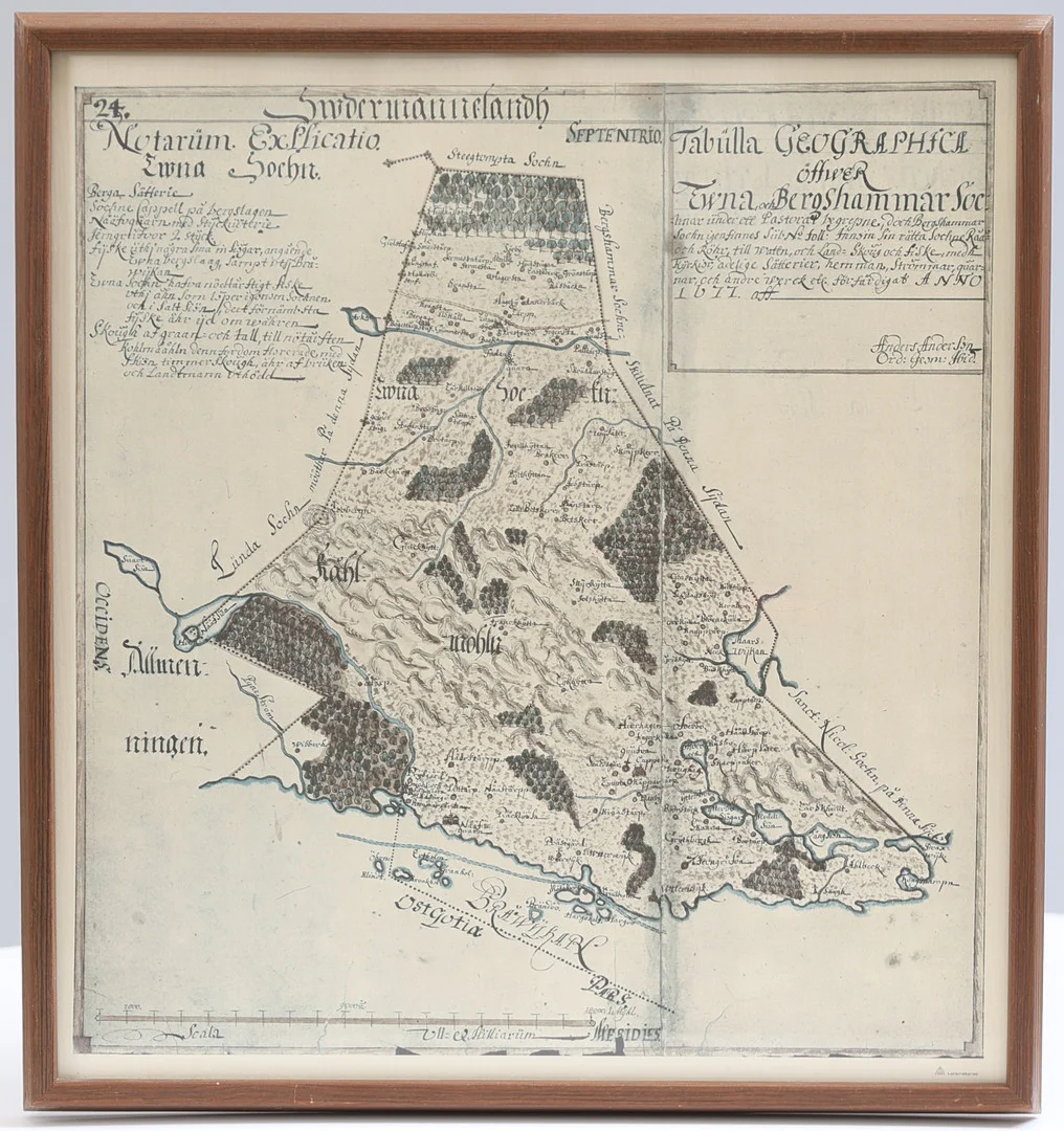 TRYCK efter karta över Tuna och Bergshammar socken. — Engravings & Prints — Gomér & Andersson Nyköping