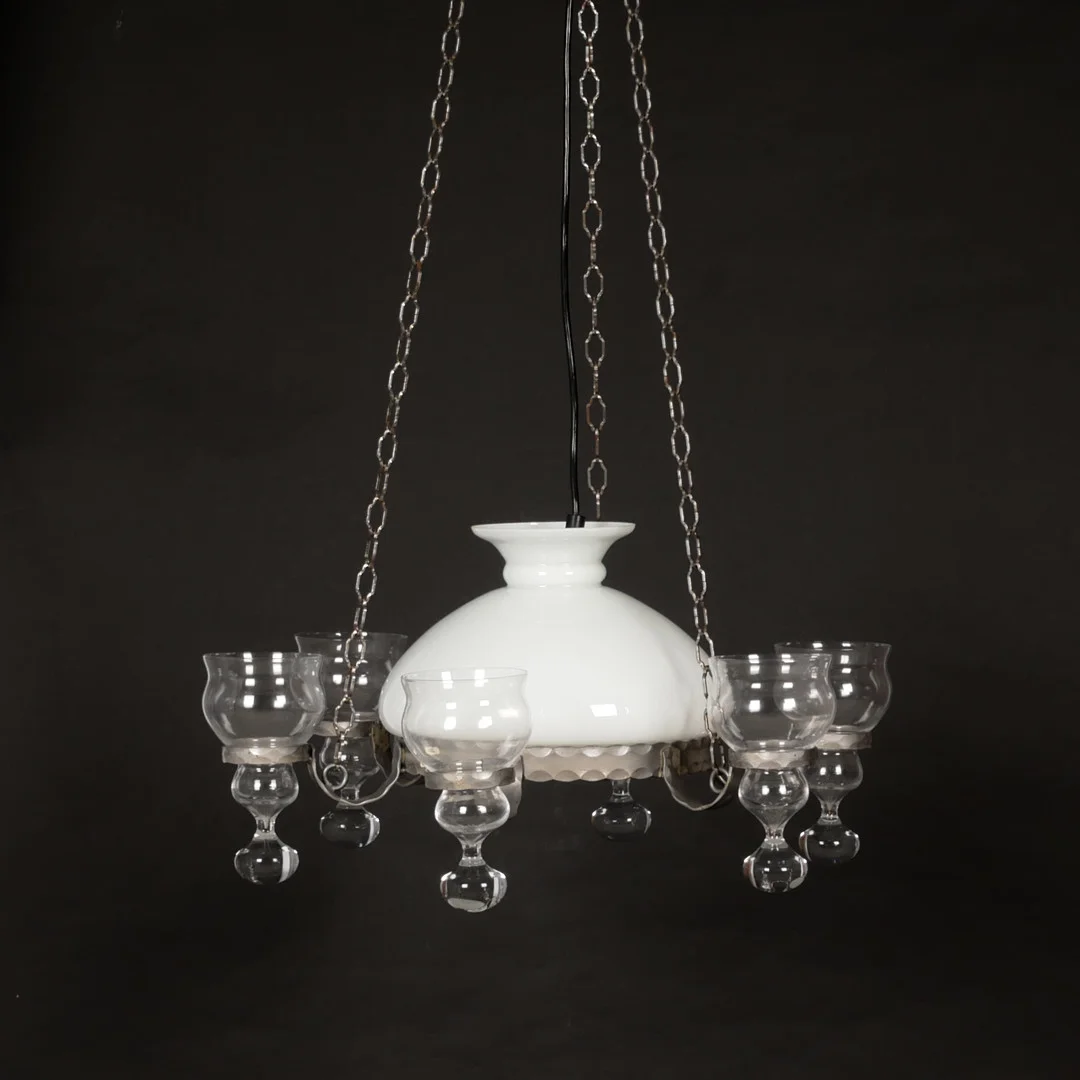TAKLAMPA, 5-armad, metall och glas, Ogenbrant, 1900-talets sista del. — Ceiling lights — Auktionsfirma Kenneth Svensson i Kalmar