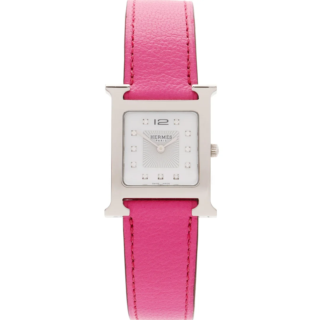 HERMES. Damearmbåndsur 'Heure H', urkasse af stål, skive dekoreret med diamanter, ref. HH1.510e. — Wristwatches — Palsgaard Kunstauktioner