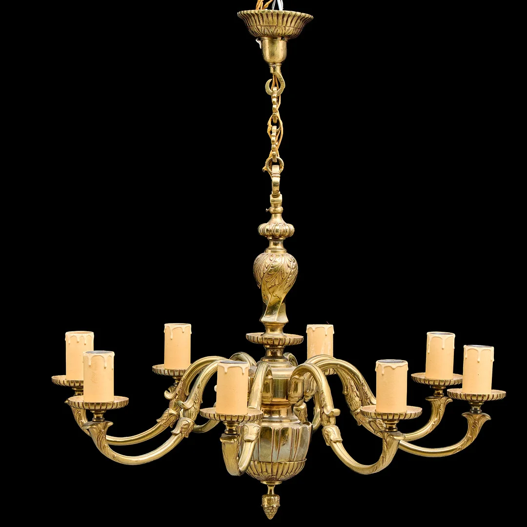 LJUSKRONA, brons, omkring 1900-talets mitt. — Chandeliers — Uppsala Auktionskammare
