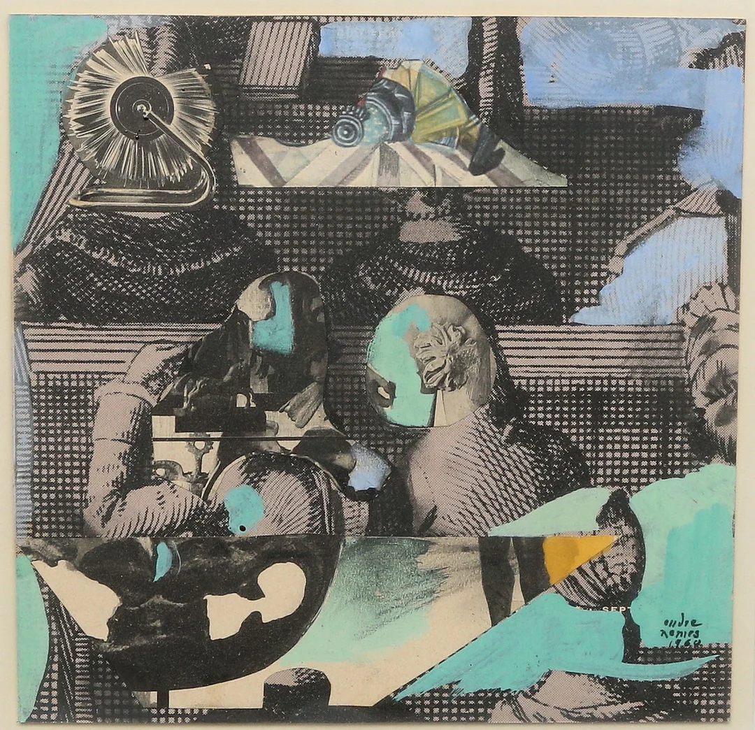 ENDRE NEMES. collage och tempera, "Har vi inte träffats förut?", signerad och daterad 1968. — Paintings — Gomér & Andersson Linköping