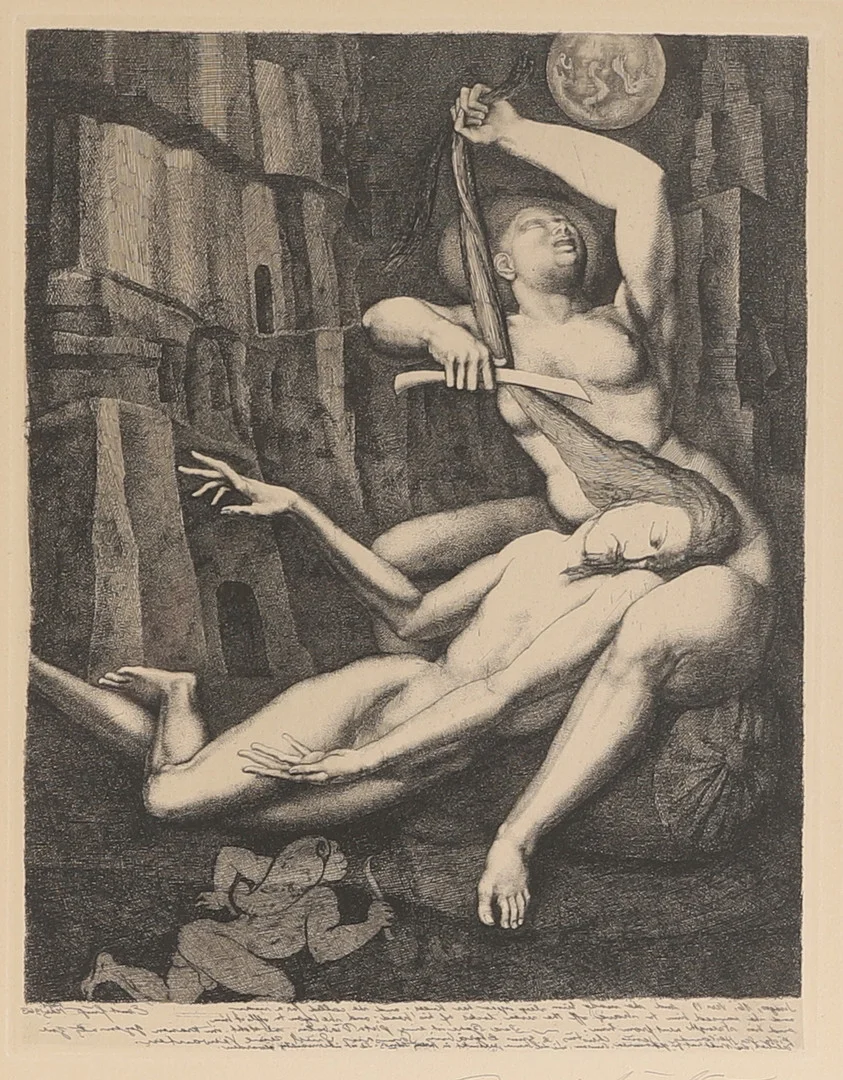 ERNST FUCHS. Etsning, "Samson och Delilah", signerad. — Engravings & Prints — RA Auktionsverket Norrköping