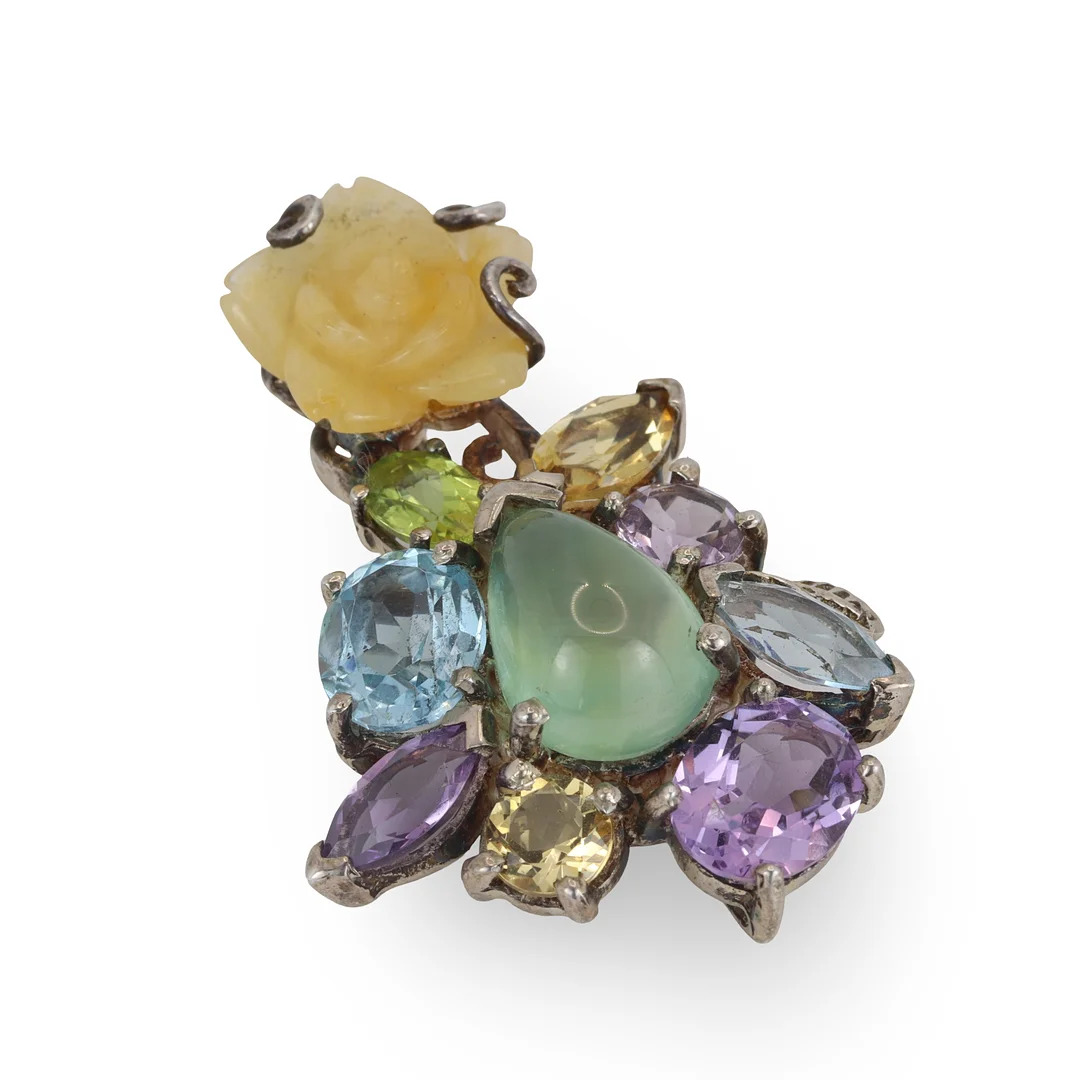 MULTI STONE CLUSTER PENDANT. — Brooches & Pendants — Chalkwell Auctions