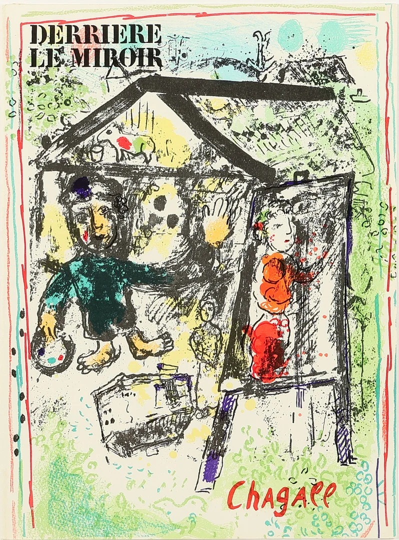 MARC CHAGALL (1987-1985). EFTER. 'Le Peintre devant le Village', indrammet forside fra 'Derrière le Miroir' nr. 182 december 1969. — Engravings & Prints — Palsgaard Kunstauktioner