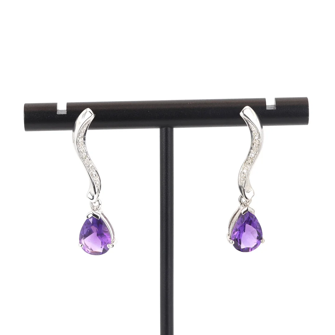 9CT AMETHYST AND DIAMOND EARRINGS. — Earrings — Chalkwell Auctions