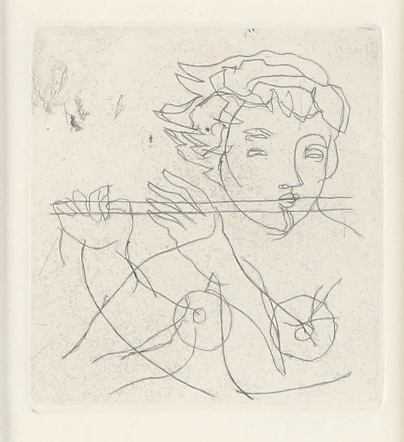 MAX PAPART. Etsning. Flöjtspelande kvinna. Osignerad. — Engravings & Prints — Skånes Auktionsverk