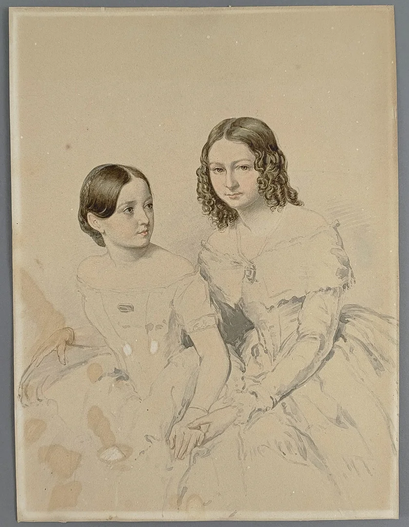 ROSS, WILLIAM CHARLES. REPLIK. Doppelportrait von Prinzessin Adelaide und Prinzessin Feodore von Hohenlohe-Langenburg, Aquarell auf Karton. — Drawings — Auktionshaus Blank
