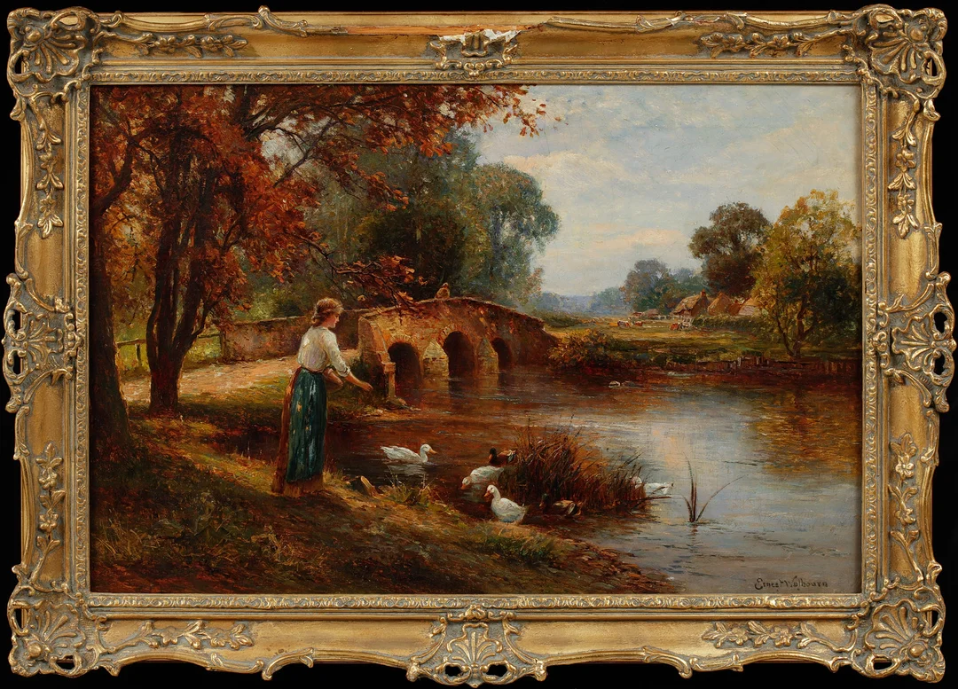 ERNEST WALBOURN. "Old Bridge", olja på duk, signerad. — Paintings — Göteborgs Auktionsverk