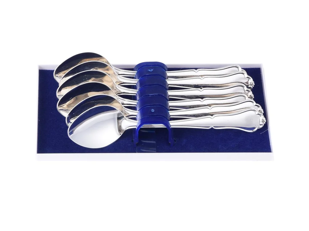 KAFFESKEDAR, silver, 6 st, Finland 1992, längd 11,6 cm, plastetui, totalvikt ca 75,4 g. — Silver/Matsilver — Kaplans