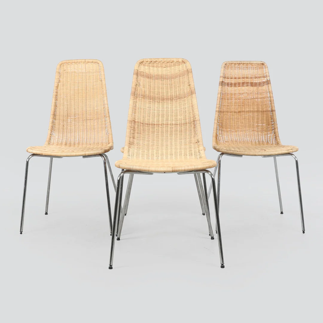 IKEA. Et sæt på fire vintage "Linus" stole af stål og flettet rattan (4). — Armchairs & Chairs — Bidstrup Auktioner