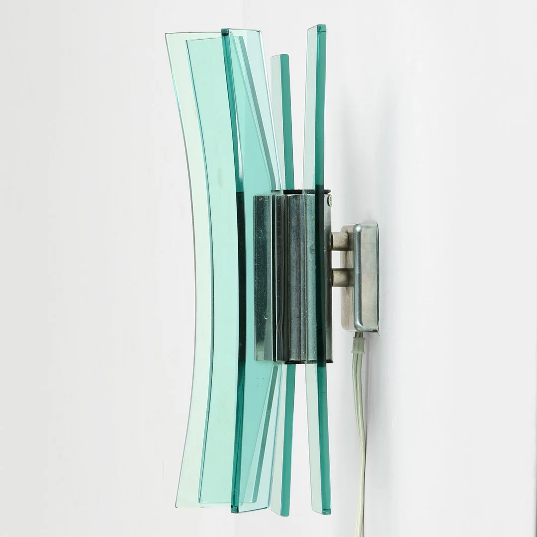 Væglampe, glas og stål, ' Ischia' ca 1970 erne Dana. Danmark. — Wall Lights — Palsgaard Kunstauktioner