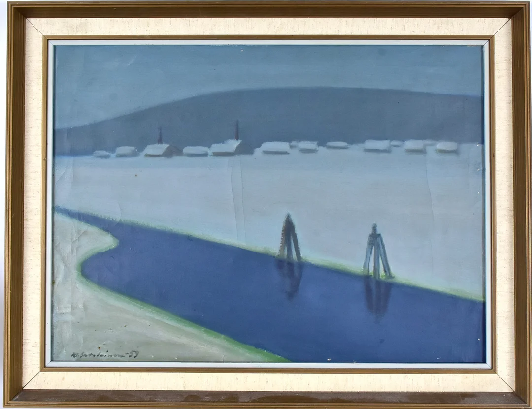 MATTI SAVOLAINEN. oljemålning på duk, vinterlandskap med hus. — Paintings — Halmstads Auktionskammare