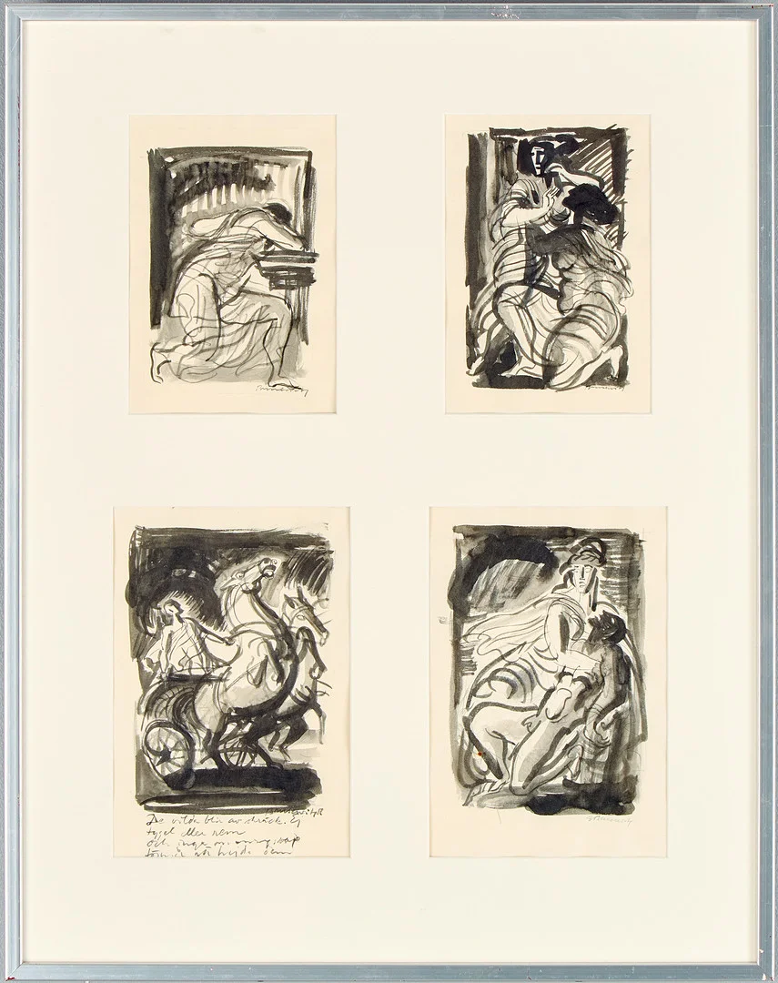 GUNNAR BRUSEWITZ. Figurscener, 4 stycken, samramade. — Paintings — Uppsala Auktionskammare