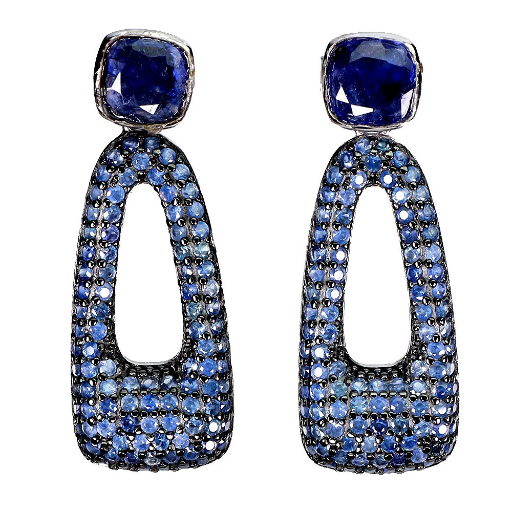 LARGE SAPPHIRE SILVER EARRINGS. — Earrings — Chalkwell Auctions