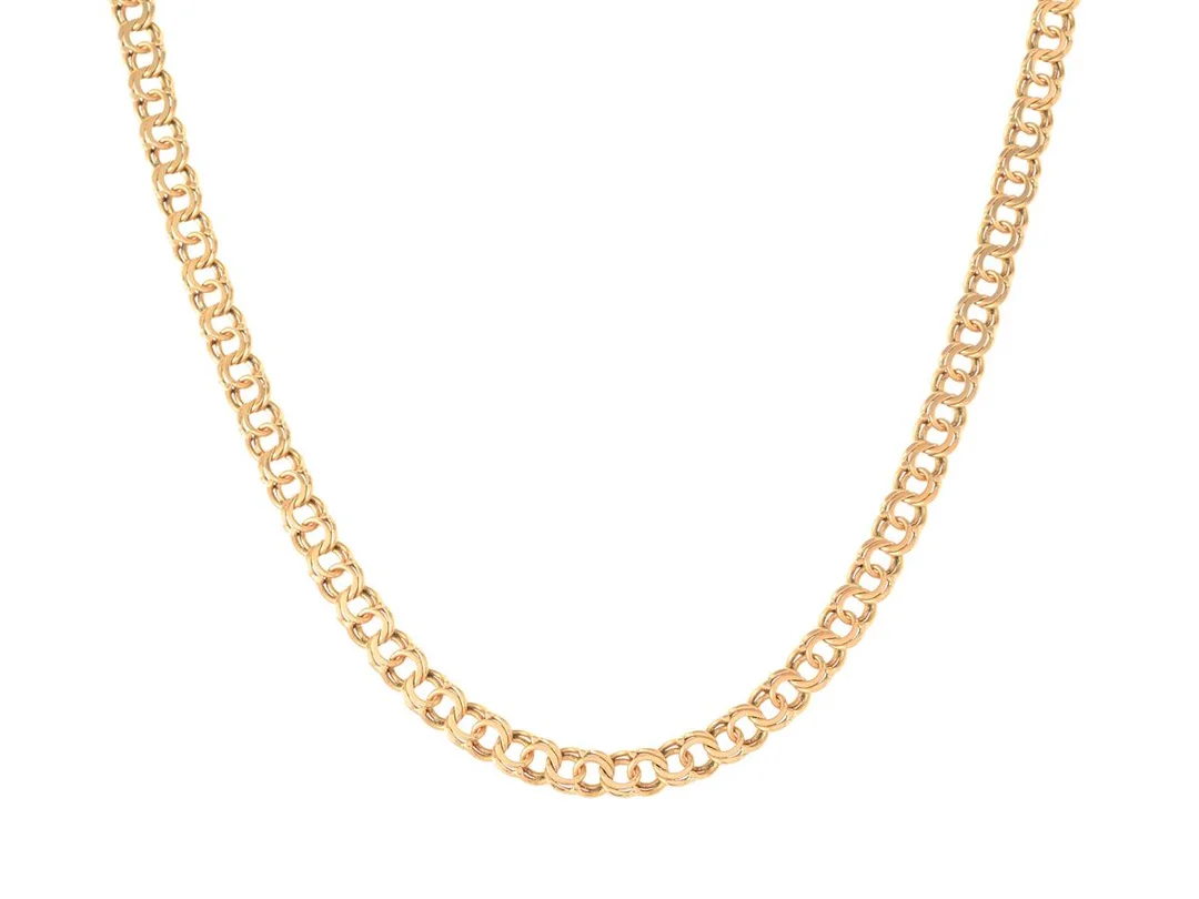 COLLIER, 18K guld, bismarcklänk, Jo´ans guld, Köping 1984, bredd 5 mm, längd 51 cm, vikt 22,1 g. — Smycken/Collier — Kaplans