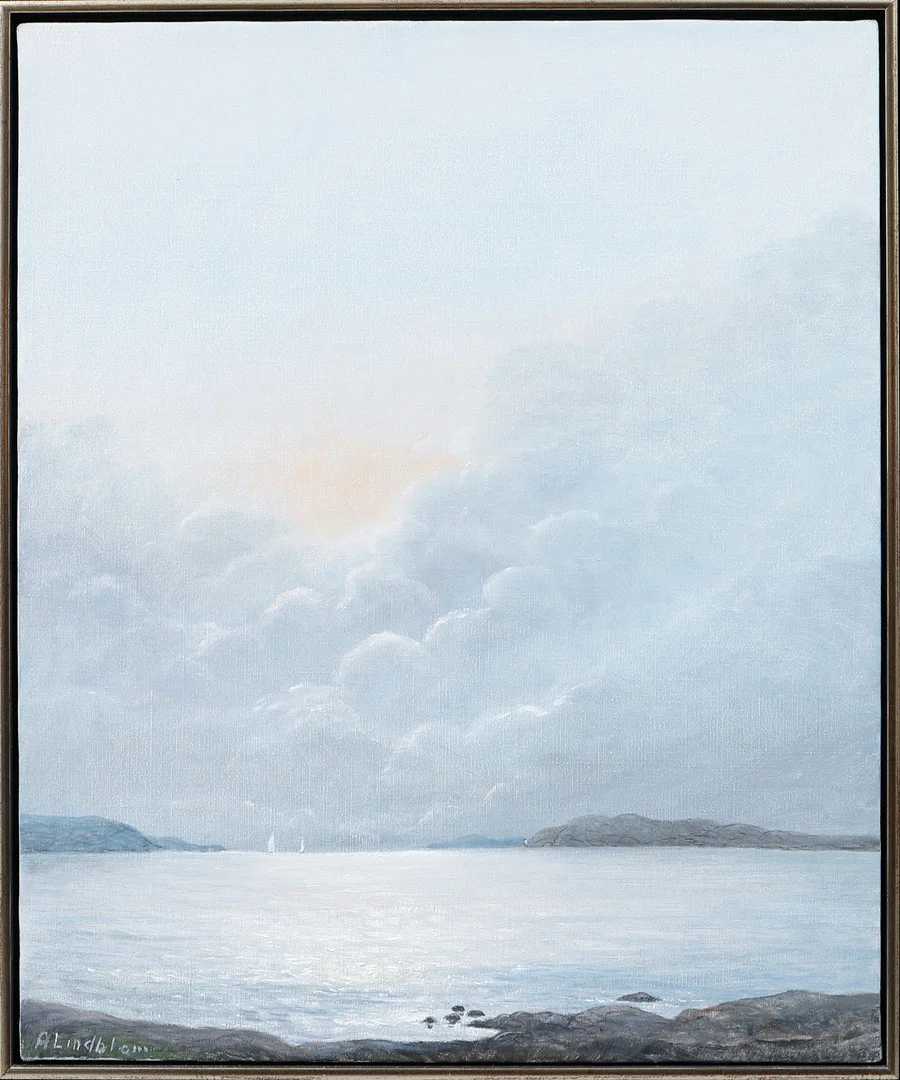 ARNOLD LINDBLOM. "Stilla morgon", olja på duk, signerad. — Paintings — Göteborgs Auktionsverk