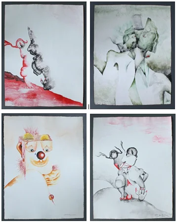 BLÄTTERSTEIN. 4 x Mischtechnik Hochformat, signiert & datiert, ca. 50 x 65 cm. — Drawings — Stockholms Auktionsverk Düsseldorf/Neuss