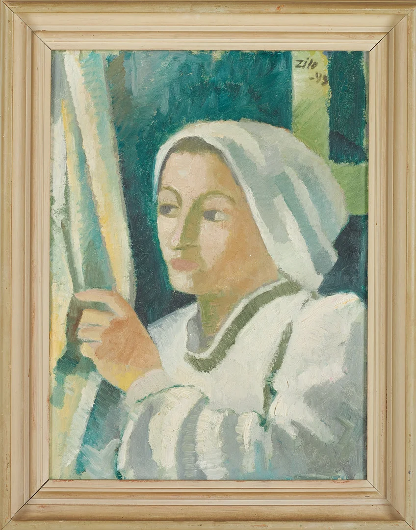 GUNNAR ZILO. Porträtt av kvinna, olja på duk, signerad, daterad -43. — Paintings — Stockholms Auktionsverk Sickla