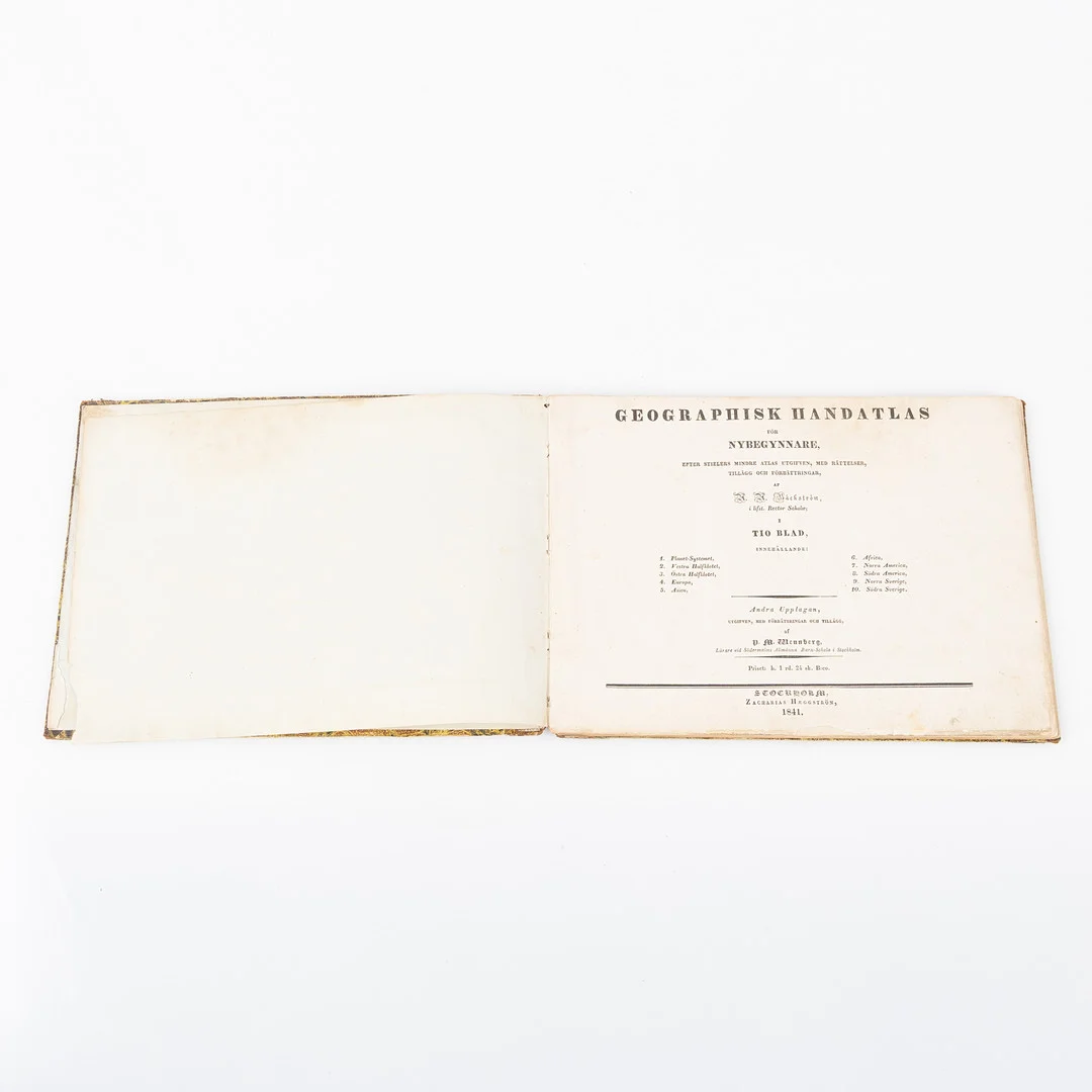 ATLAS, Anders Aron Bäckströms ”Geographisk handatlas” samt tillhörande supplement, Zacharias Häggström, Stockholm, 1841. — Books — Stockholms Auktionsverk Helsingborg