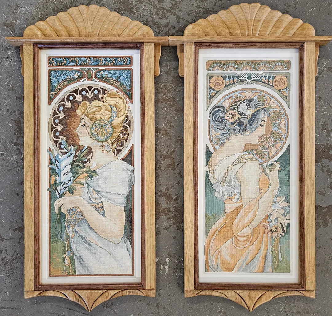 ALPHONSE MUCHA. EFTER. Korsstyngstavlor, 2 st. — Other — Auktionshuset Thörner & Ek