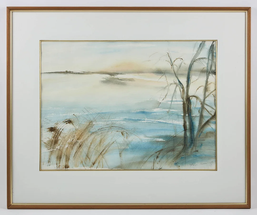 PÄIVI SUOMI (1967). Dis över sjön, signerad samt daterad -95, akvarell. — Paintings — Stockholms Auktionsverk Helsinki