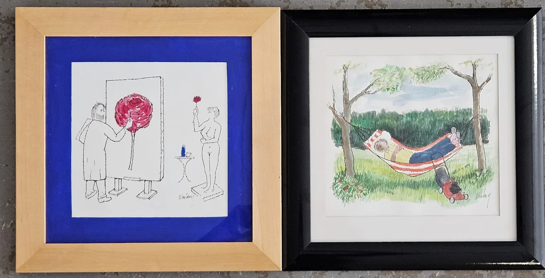 OIDENTIFIERAD KONSTNÄR. Blandteknik, 2 st, otydligt signerade. — Paintings — Auktionshuset Thörner & Ek