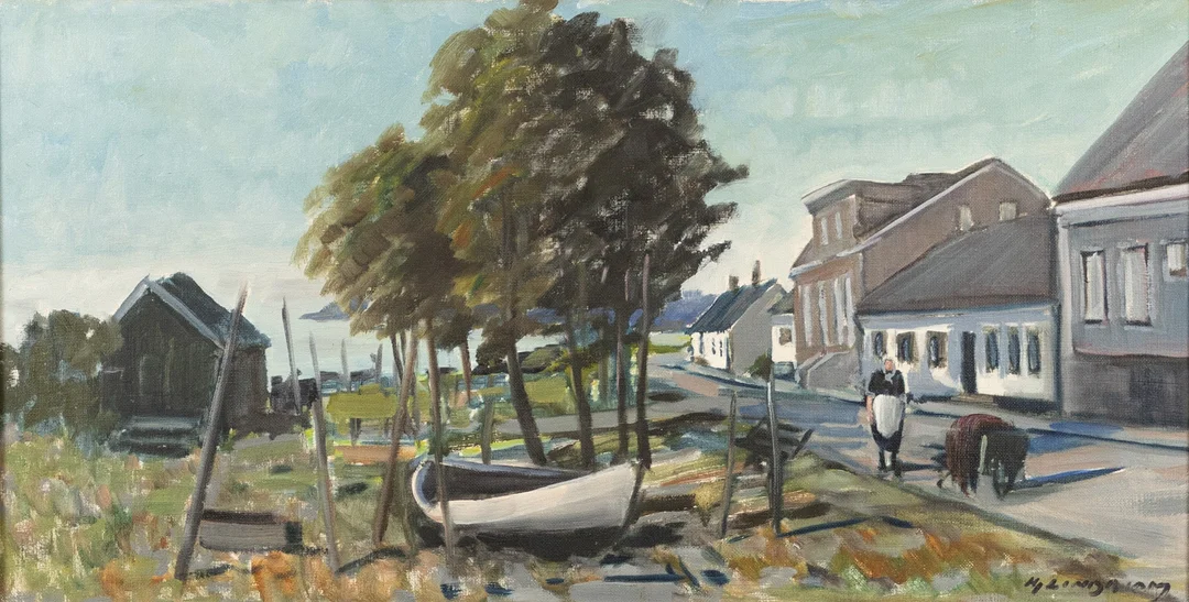 HJALMAR LINDBLOM. olja på duk, motiv från Borstahusen, signerad. — Paintings — Karljohan Auktioner
