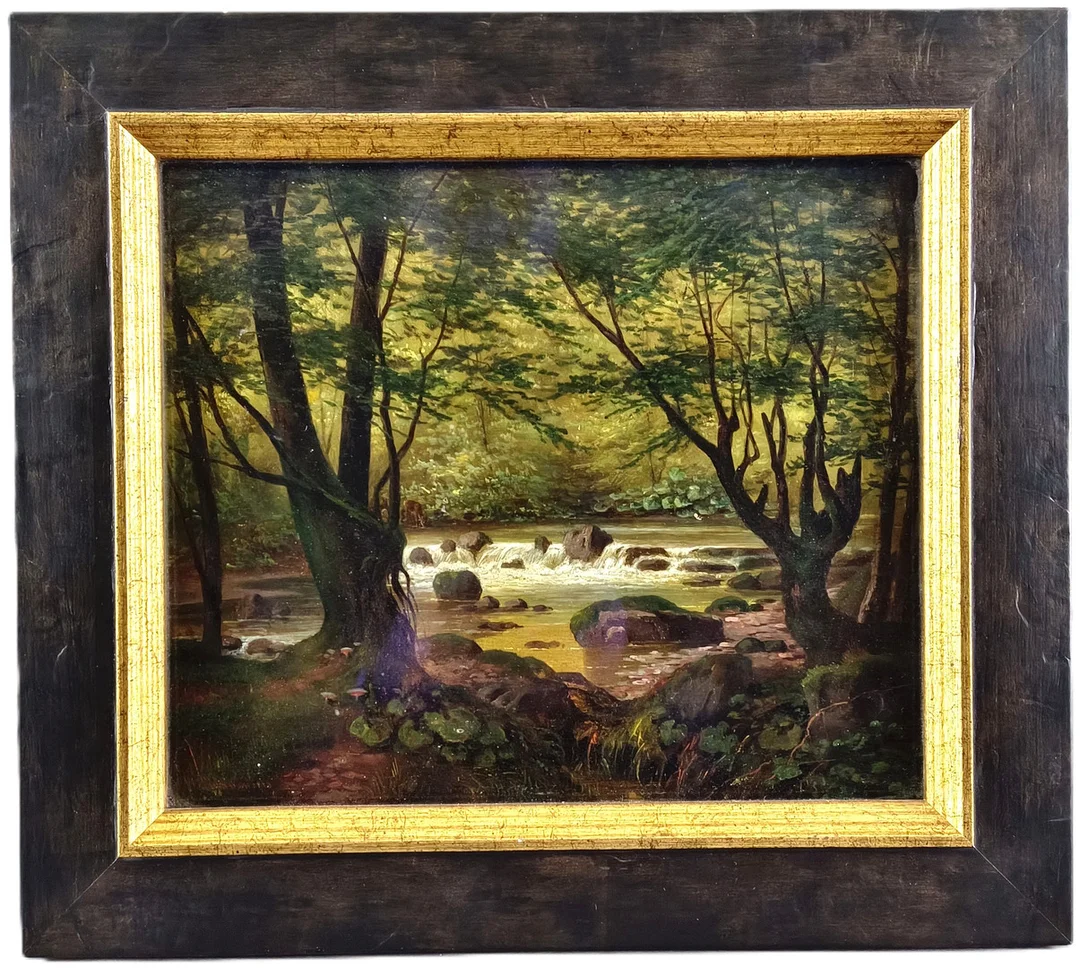 WÜNNENBERG, WALTHER. Waldlandschaft mit Bachlauf, Öl auf Platte. — Paintings — Auktionshaus Blank