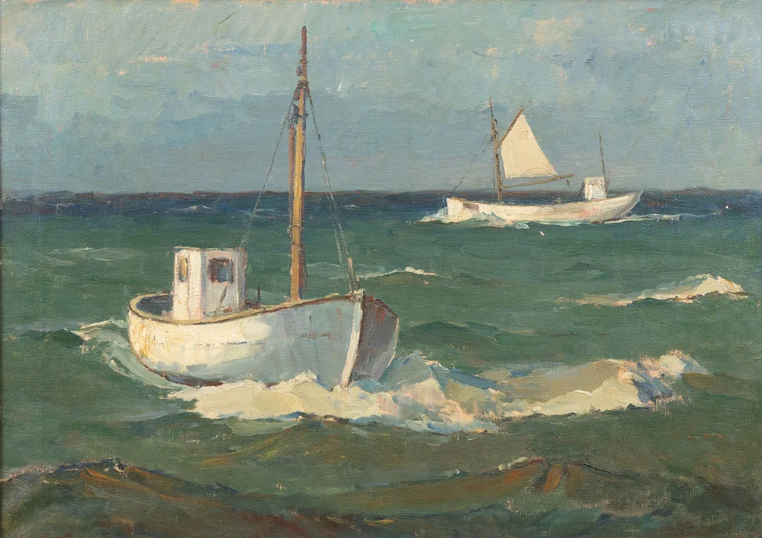 SIGURD KIELLAND-BRANDT (1886-1964). Marint motiv, olja på duk, signerad. — Paintings — Garpenhus Auktioner