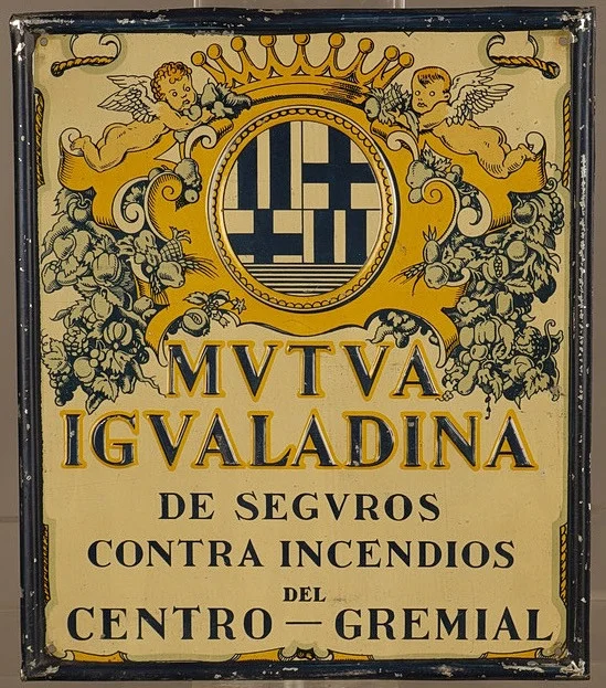 Mutua Igualadina, placa publicitaria en hojalata estampada y litografiada. — Other collectables — Barcelona Auctions