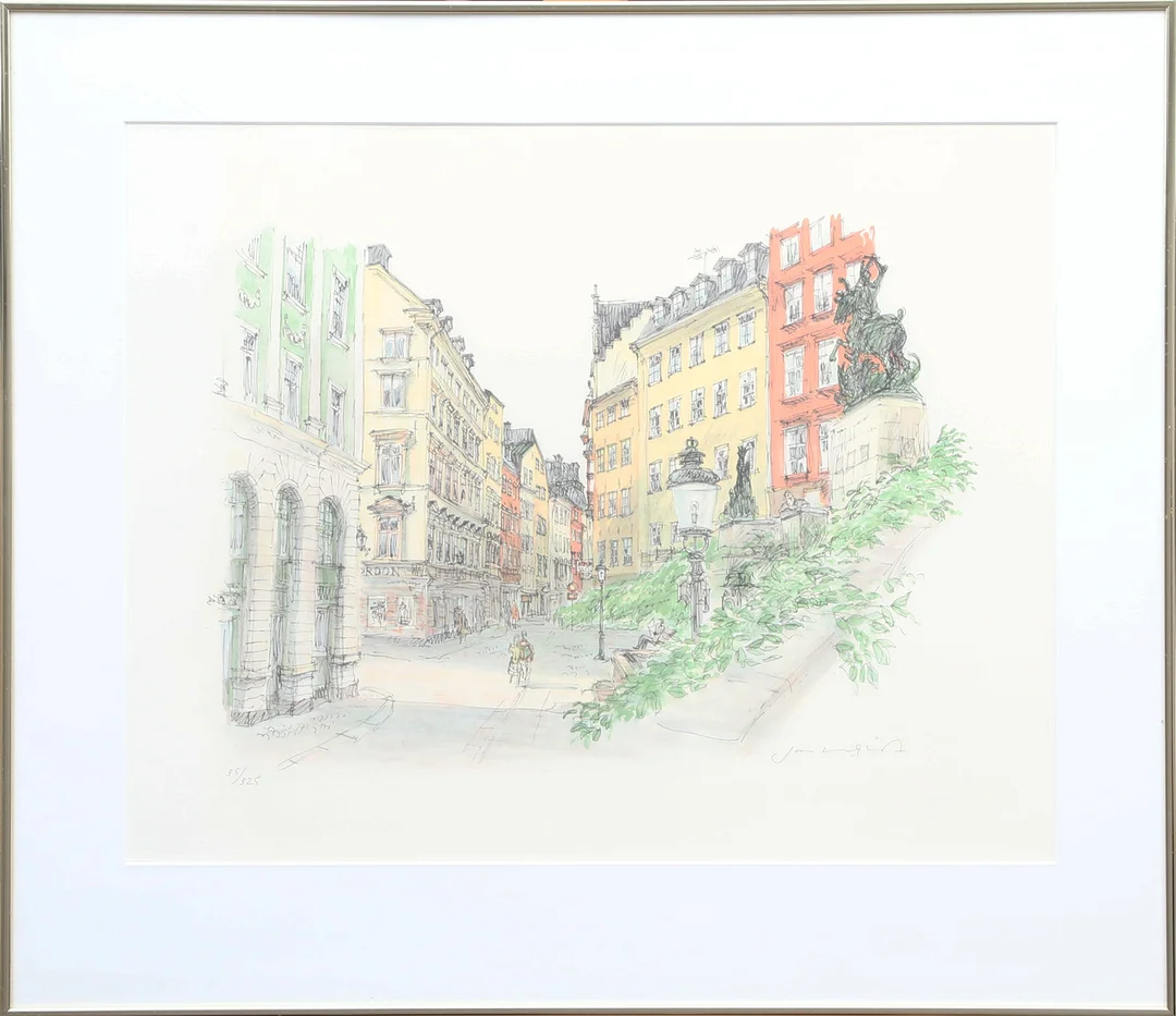 LITO, stadsmiljö, signerad. — Engravings & Prints — Kalmar Auktionsverk