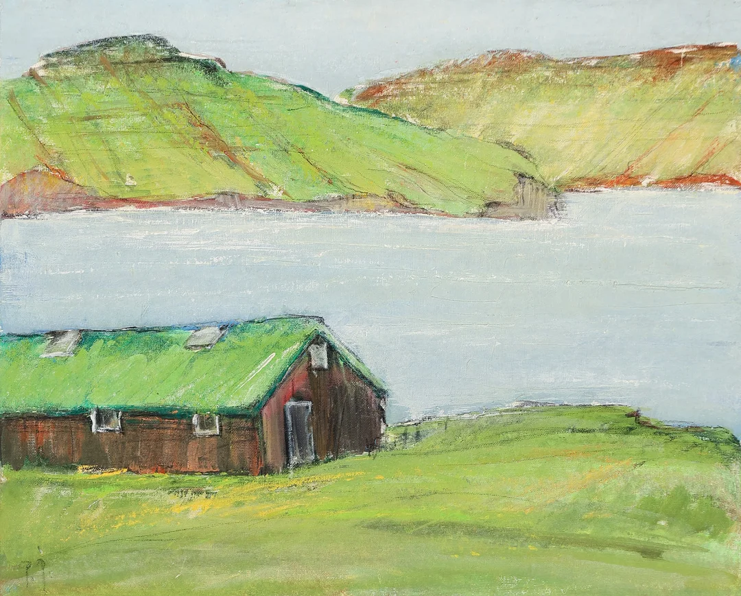 POUL JOHANSEN (F. 1936, D. 2014, ). “De grønne øer”. olie på lærred. 1987 Danmark. — Paintings — Palsgaard Kunstauktioner