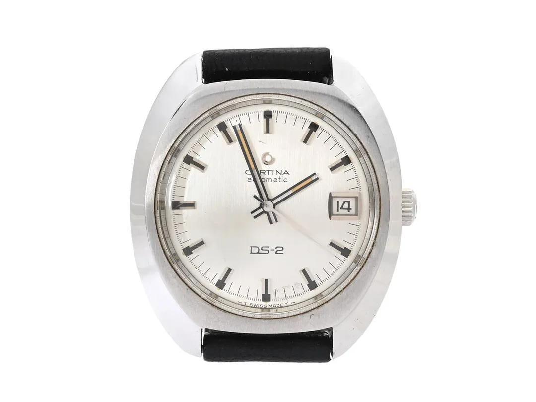 CERTINA, DS-2 (-T Swiss Made T-), Cal 25-651, Serie nr. 6983406, Boett nr. 5801.300, herrur, 38 mm, stål, automatisk, plexiglas, datum, läderband, ca 1968, box, ytterkartong. — Klockor/Certina — Kaplans