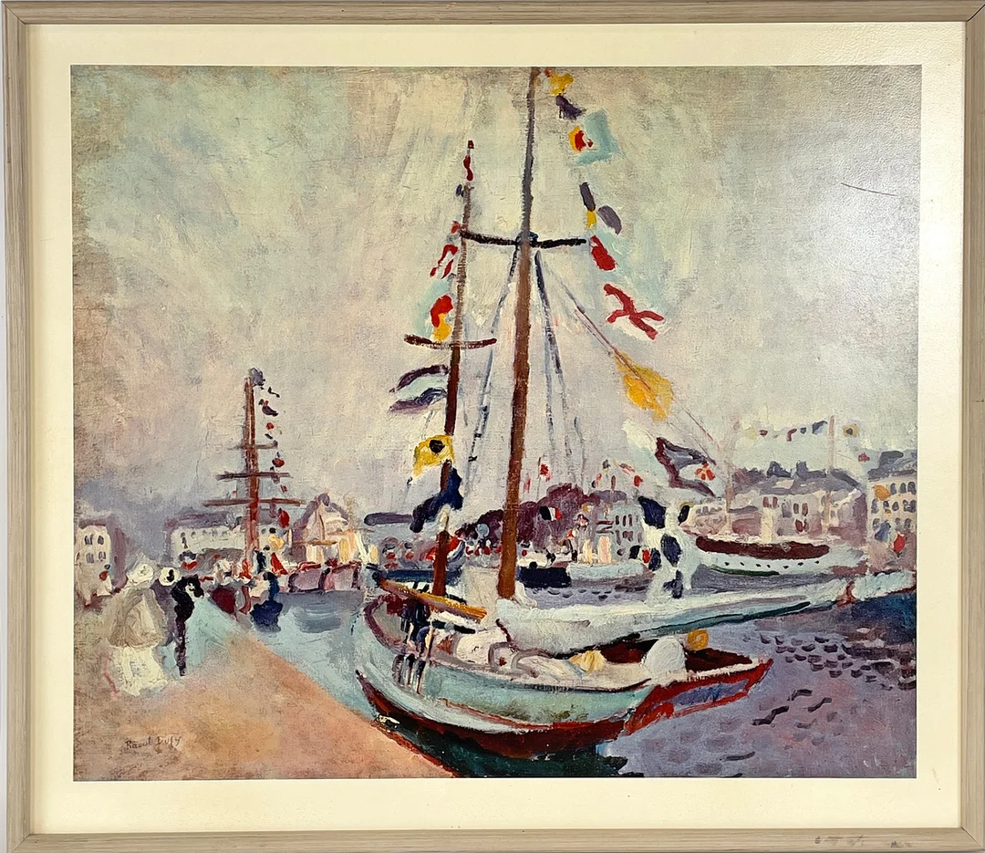 RAOUL DUFY. EFTER. Tryck, Segelfartyg vid kaj, signerad i trycket. — Other — Roslagens Auktionsverk