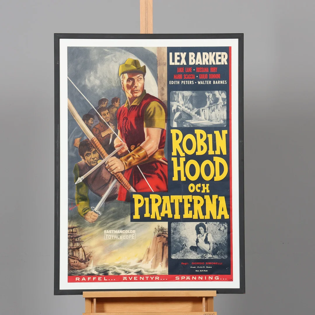 FILMAFFISCH, "Robin Hood och piraterna", Tabstryck, Jönköping 1963. — Engravings & Prints — Borås Auktionshall