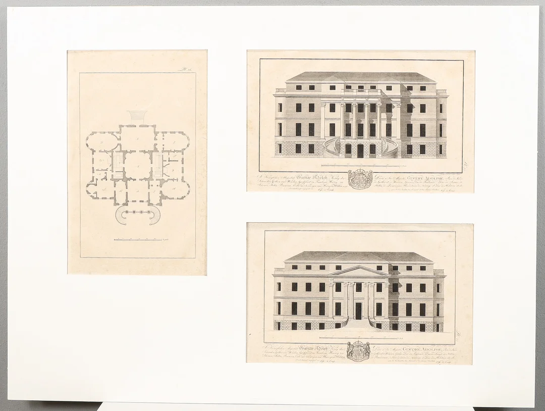 CHRISTIAN LUDWIG STIEGLITZ. 3 Planscher, Nr 75, 76 & 77 från "Zeichnungen aus der schönen Baukunst", Leipzig 1804. — Engravings & Prints — Karlstad Hammarö Auktionsverk