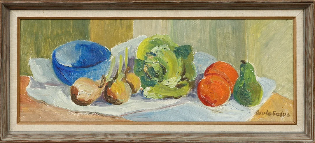 ANITA ERSEUS. Stilleben, olja på pannå, signerad. — Paintings — Göteborgs Auktionsverk
