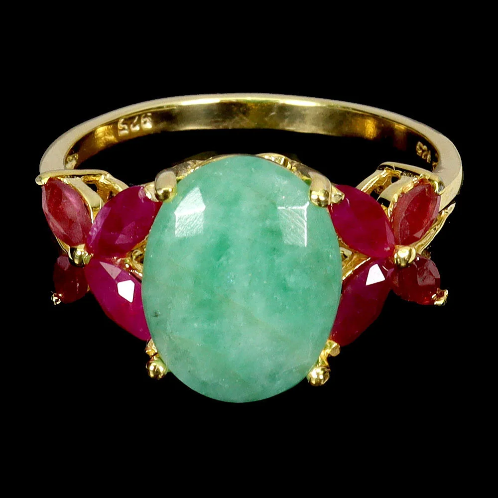 EMERALD AND RUBY SILVER GILT RING. — Rings — Chalkwell Auctions