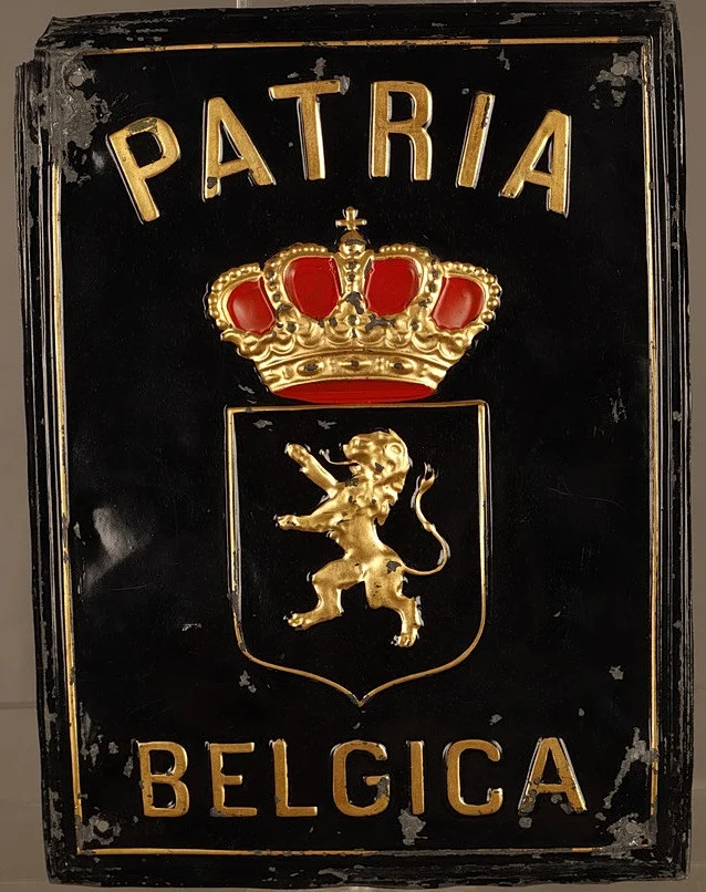Patria Belgica, placa publicitaria en plancha de zinc estampada y pintada. — Other collectables — Barcelona Auctions