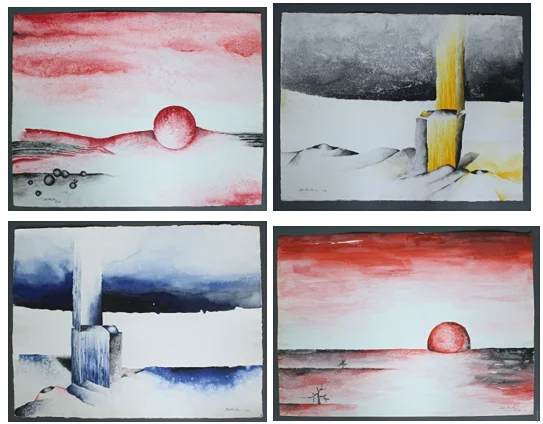 BLÄTTERSTEIN. 4 x Mischtechnik Querformat, signiert & datiert, ca. 50 x 65 cm. — Drawings — Stockholms Auktionsverk Düsseldorf/Neuss