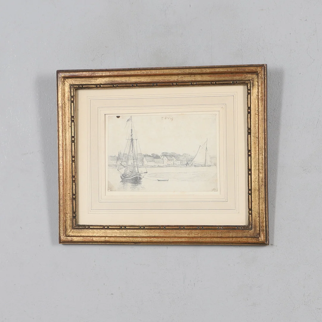 GEORGE FROST (1754-1821). BOATS AT ANCHOR IN AN ESTUARY WITH COTTAGES BEYOND. — Drawings — Lawrences Auctioneers