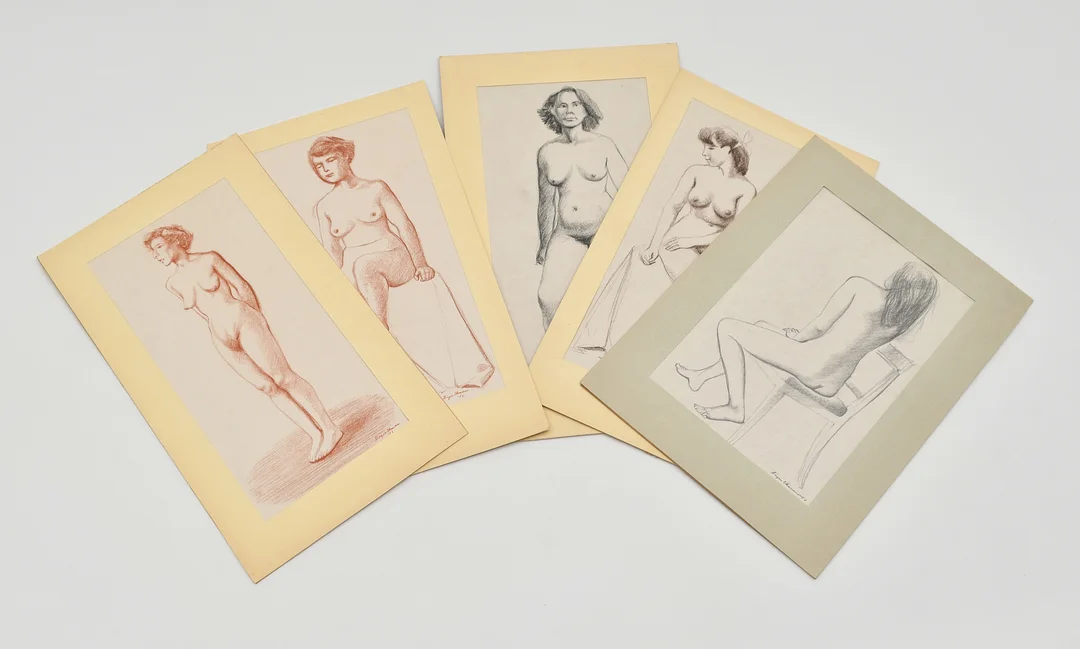 BIRGER EKMAN. 5 Kolteckningar. Croquis, nakenstudier. — Drawings — Connoisseur Bokauktioner