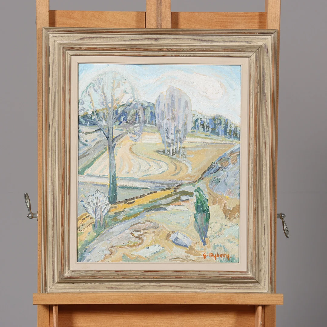 GÖSTA NYBERG. OLJA PÅ DUK, "Vårdag", landskapsmotiv, signerad. — Paintings — Borås Auktionshall