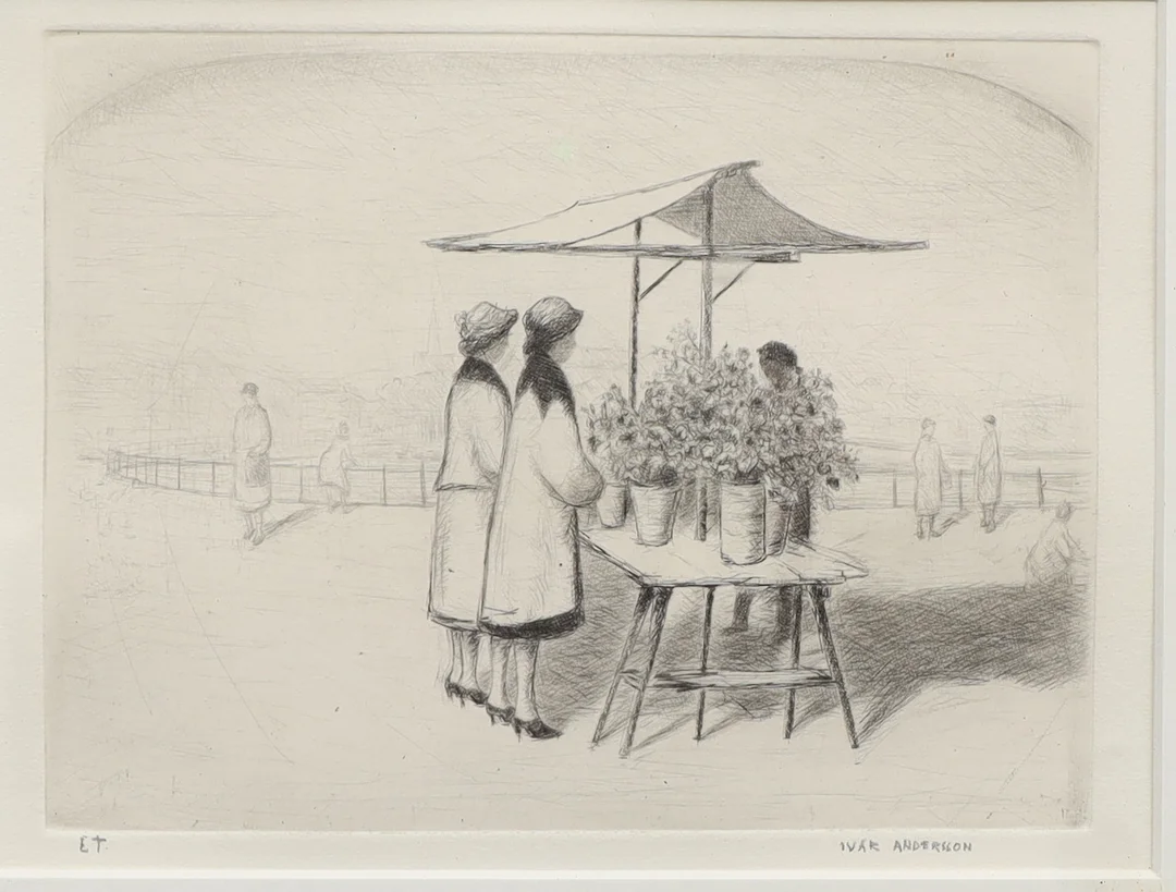 IVAR ANDERSSON. Marknad, etsning, signerad. — Engravings & Prints — Falun Auktionsbyrå